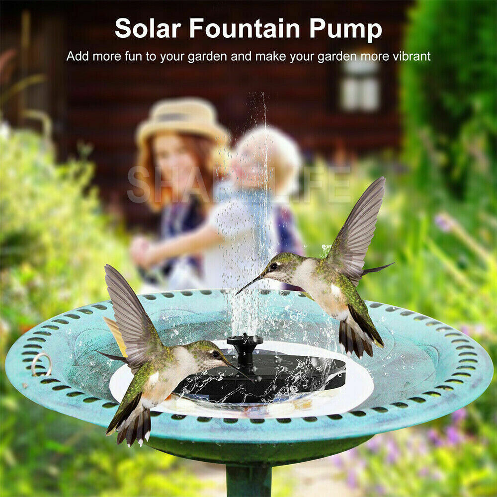 Bird Bath Fountain Solar Powered Water Pump Floating Outdoor Pond Garden Pool