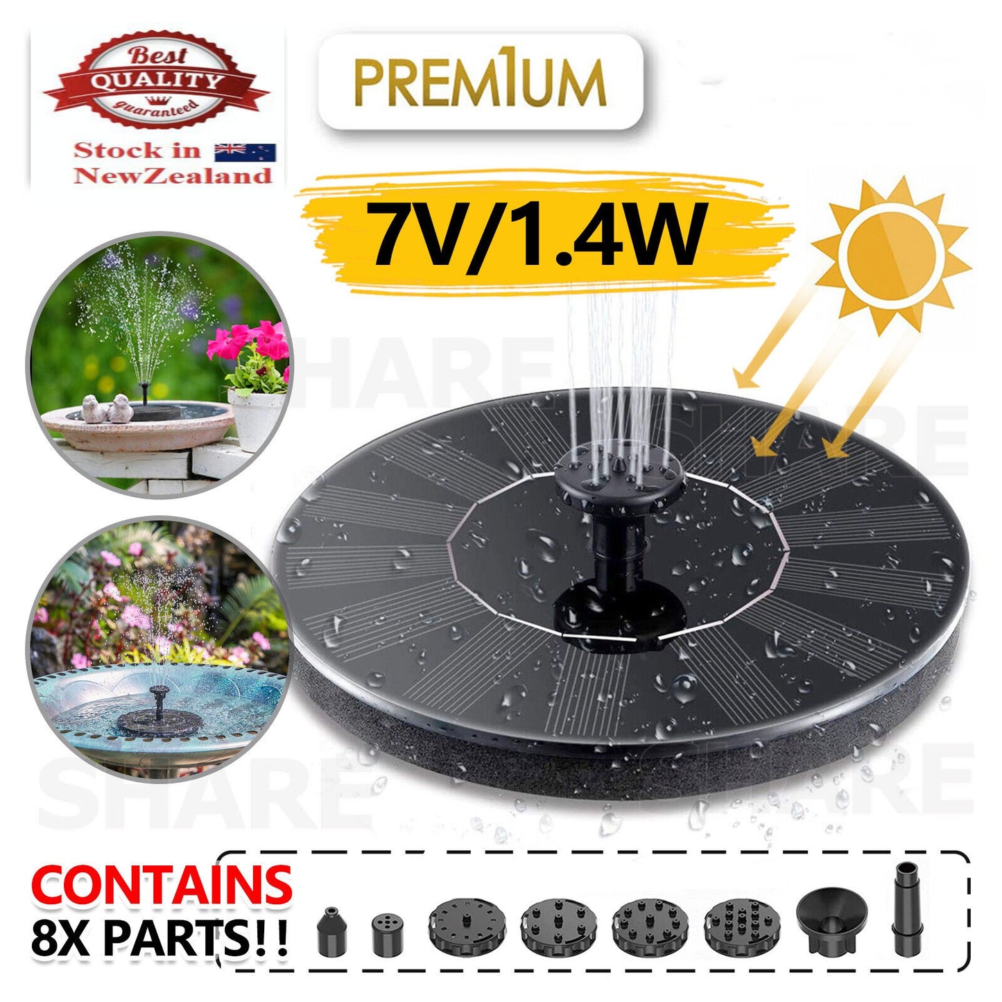 Bird Bath Fountain Solar Powered Water Pump Floating Outdoor Pond Garden Pool