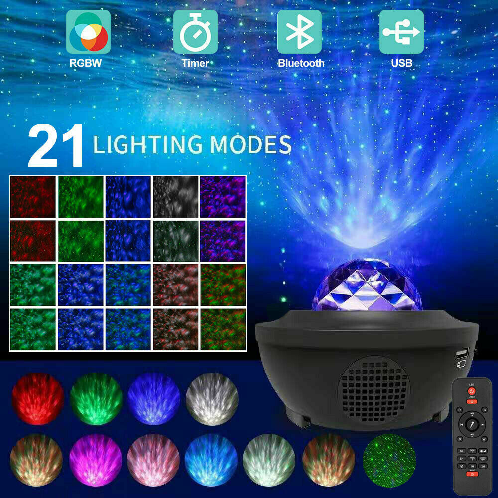 Bluetooth LED Galaxy Starry Night Light Projector Ocean Star Sky Party Lamp Gift