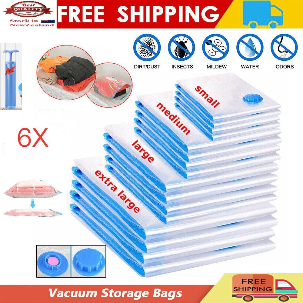 6xVacuum Storage Bags Clothes Sealer Bags Space Saver Storage Seal Compressing