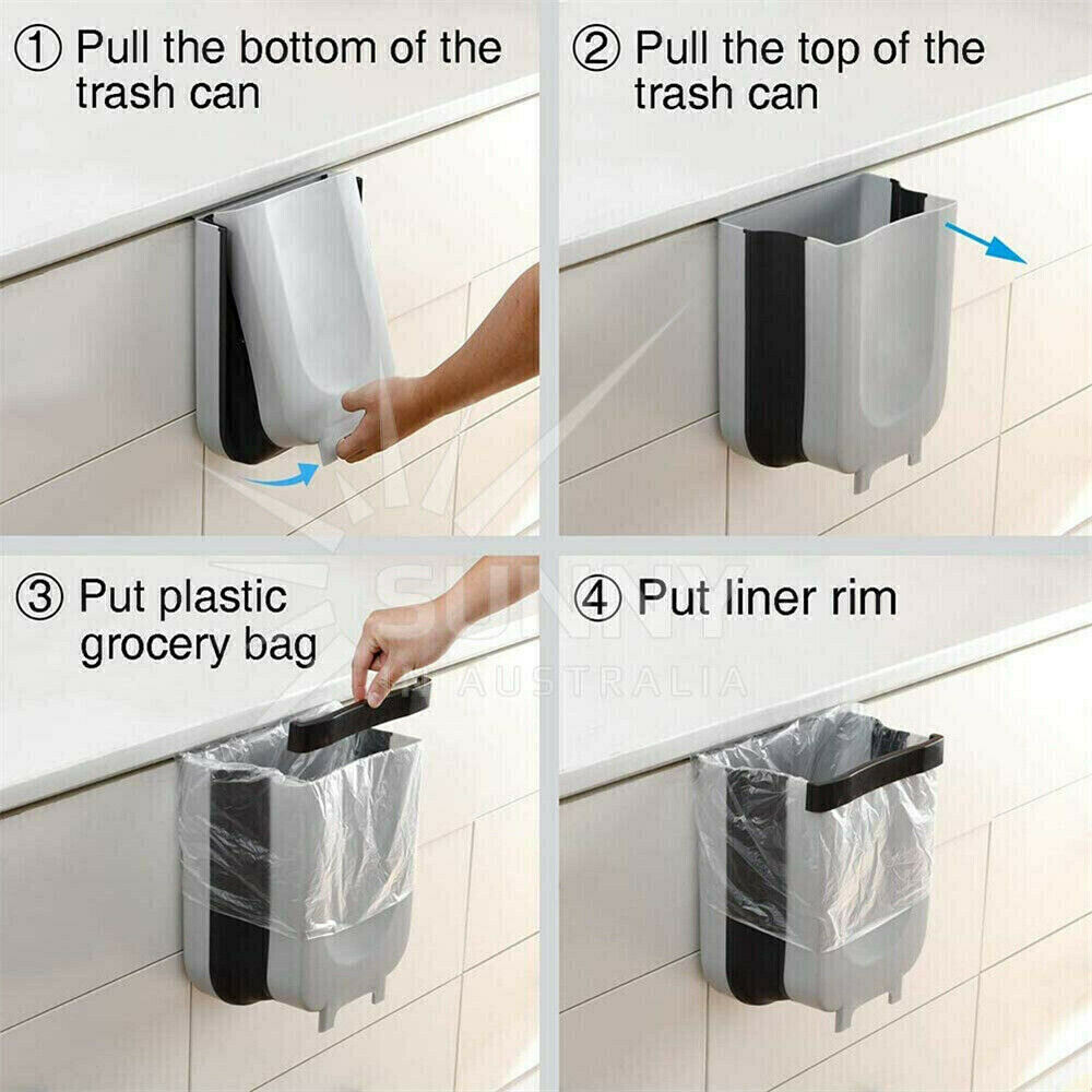 Wall Mounted Foldable Waste Bin Kitchen Cabinet Door Cupboard Hanging Trash 12L