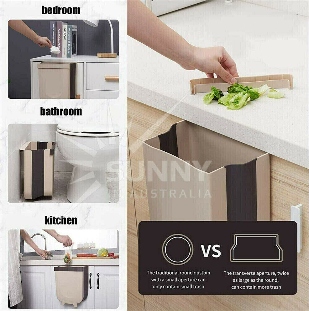 12L Kitchen Wall Mounted Foldable Waste Bin Cabinet Door Cupboard Hanging Trash