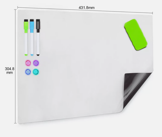 A3 Soft Magnetic Whiteboard for Fridge 400X300MM with 3 markers & an Eraser