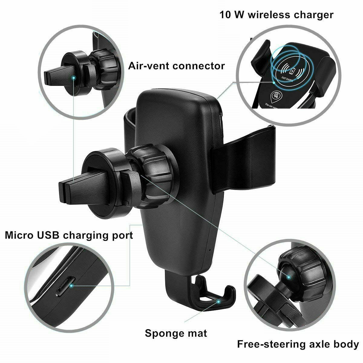 Qi Wireless Fast Charger Car Holder Gravity Mount