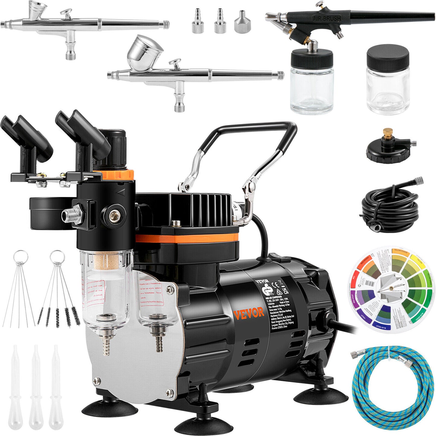 Airbrush Kit Dual Action Air Brush Compressor 0.2/0.3/0.8mm Spray Gun