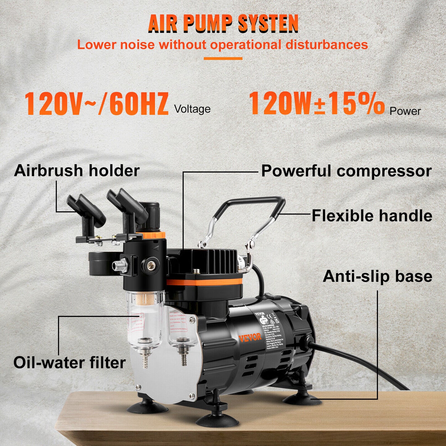 Airbrush Kit Dual Action Air Brush Compressor 0.2/0.3/0.8mm Spray Gun