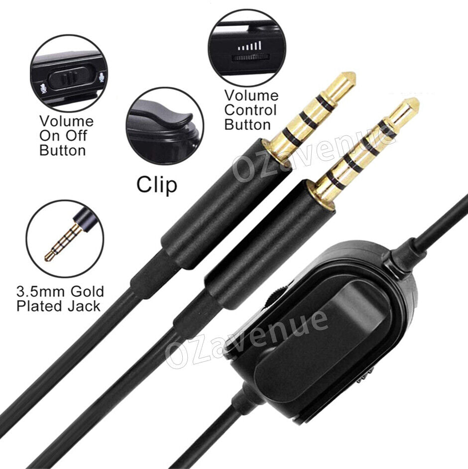 Gaming Headset Audio Cable w/Mute+Volume Control for Astro A10 A30 A40 MDR-10R