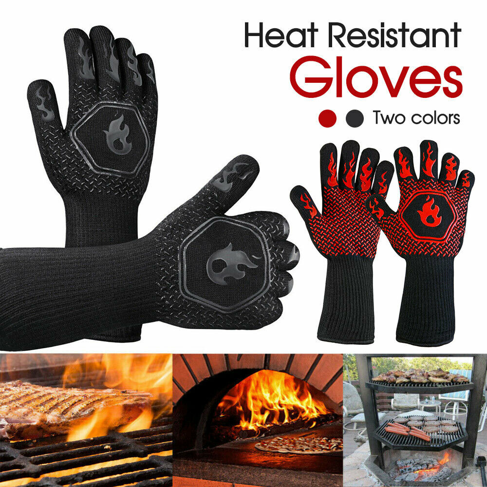 2x800°C Heat Proof Resistant Oven BBQ Gloves Kitchen Cooking Silicone Mitt