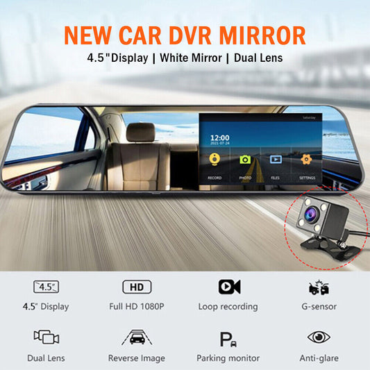 1080P Car DVR Rearview Mirror Touch Dash Cam Driving Recorder with Rear Camera