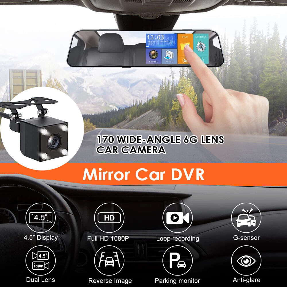 1080P Car DVR Rearview Mirror Touch Dash Cam Driving Recorder with Rear Camera