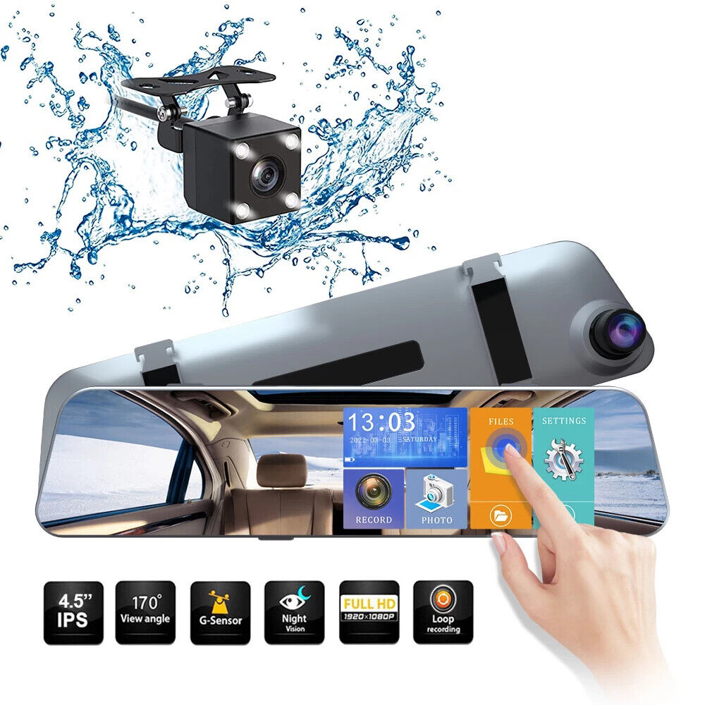 1080P Car DVR Rearview Mirror Touch Dash Cam Driving Recorder with Rear Camera