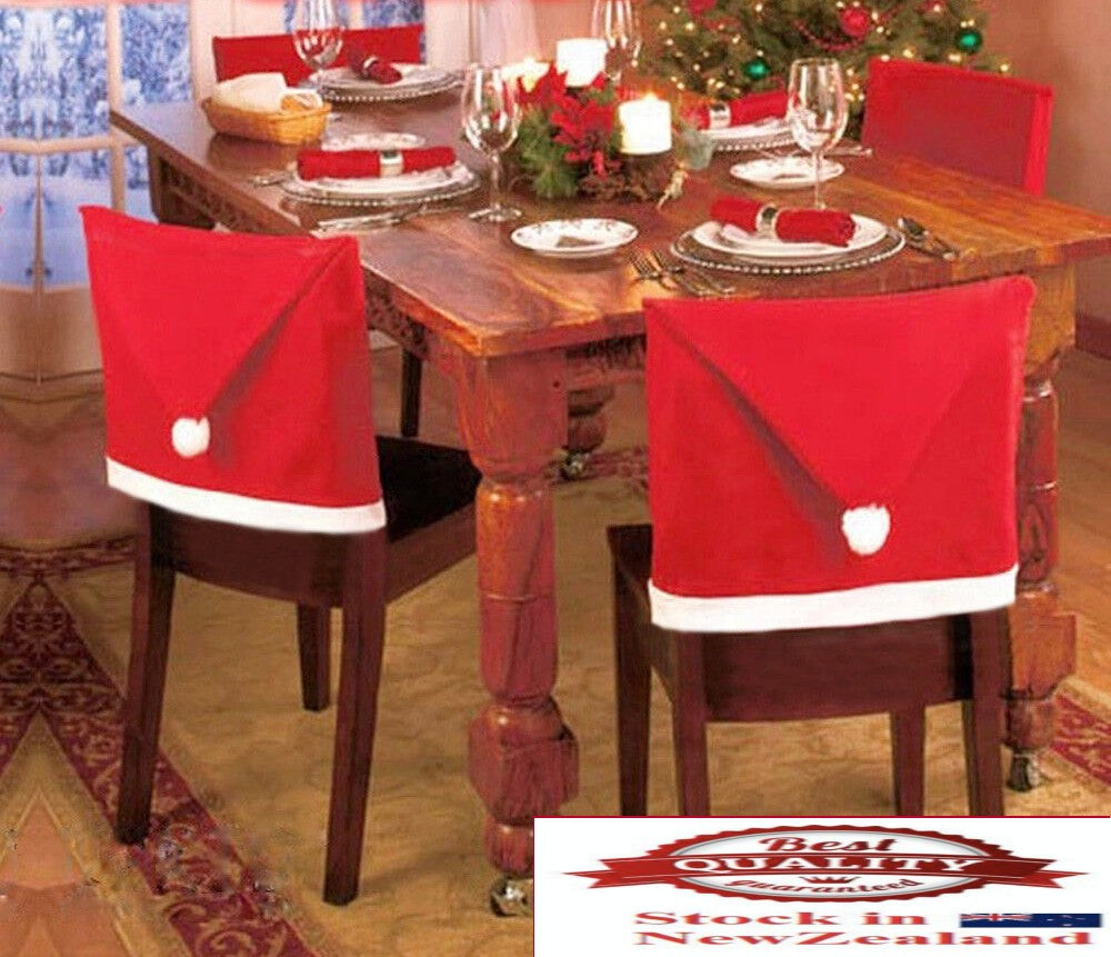 6x Christmas Chair Covers Dinner Table Santa Hat Home Decorations Ornaments Gift