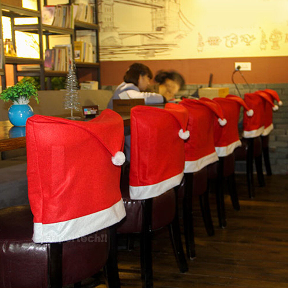 6x Christmas Chair Covers Dinner Table Santa Hat Home Decorations Ornaments Gift