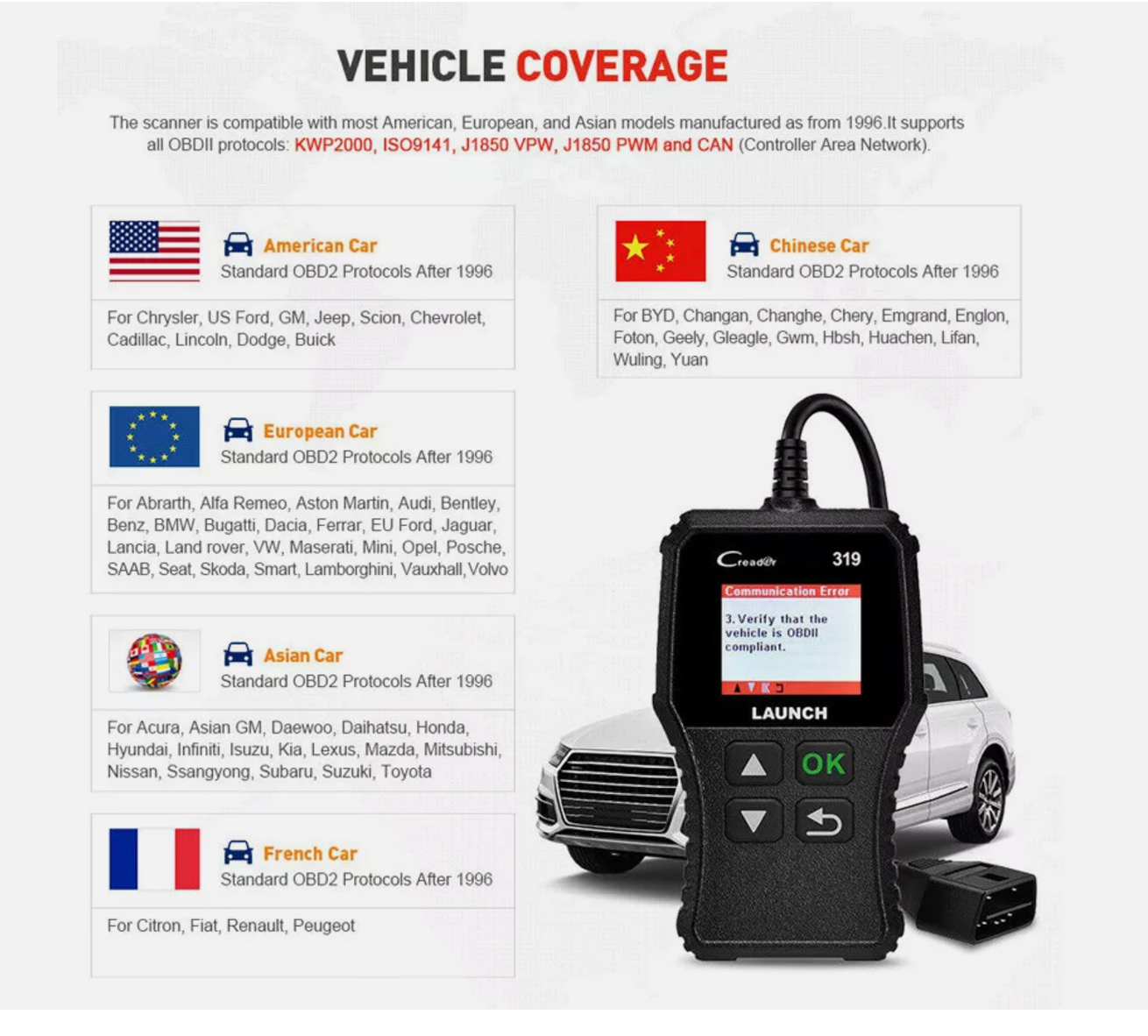 LAUNCH OBD2 EOBD Car Fault Code Reader Scanner Diagnostic Auto Engine Scan Tool