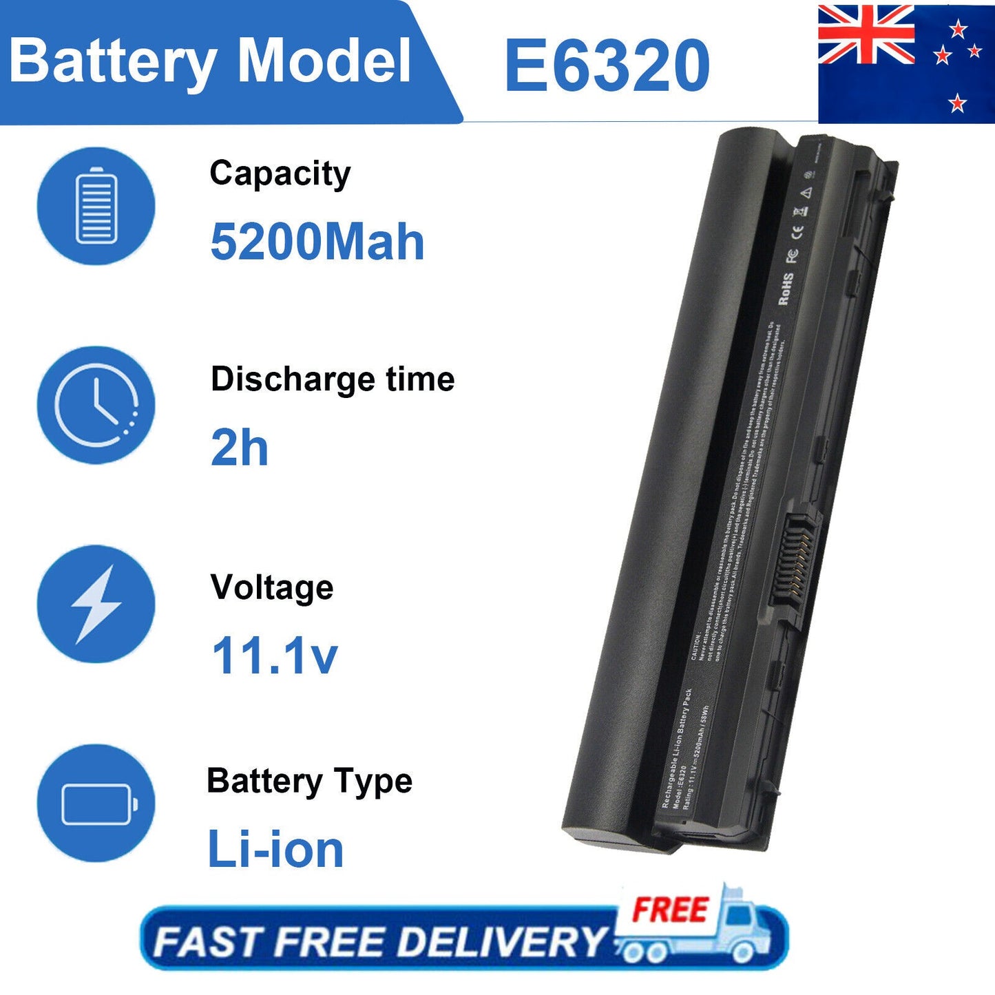 Battery For Dell Latitude E6320 E6220 E6120 FJMW RXJR6 TPHRG UJ499 FRR0G
