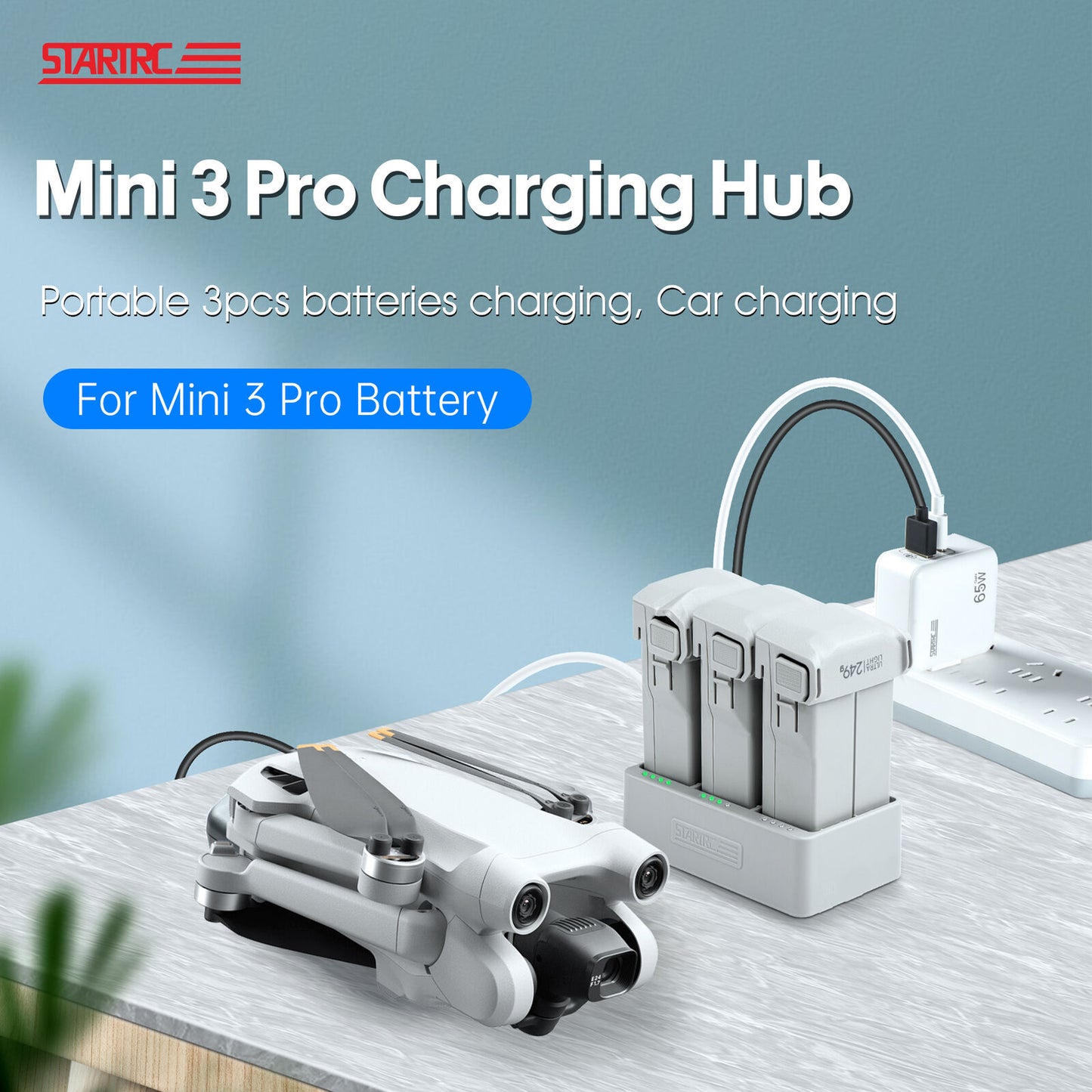 For DJI Mini 4 Pro/Mini 3 Pro Battery Charger 3-Way USB/Type-C Fast Charging Hub