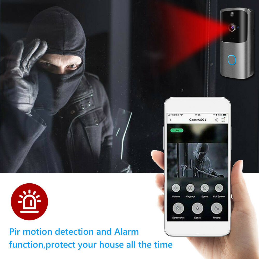 Smart Wireless Door Bell WiFi Phone Video PIR Motion Detection Camera+Chime