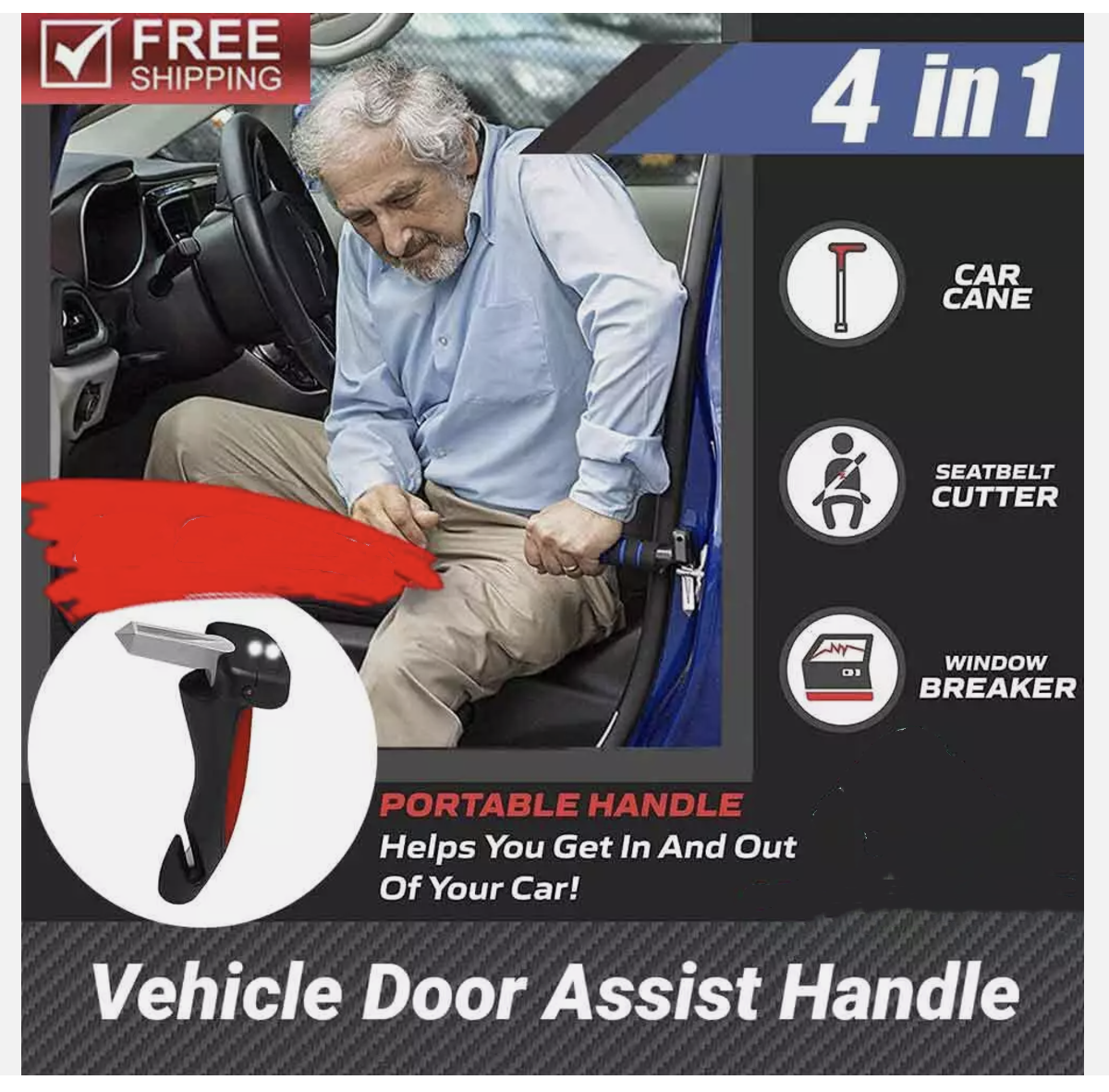 Car Door Handle Disability Elderly Standing Aid Cane Assist Mobility Aid Tool 