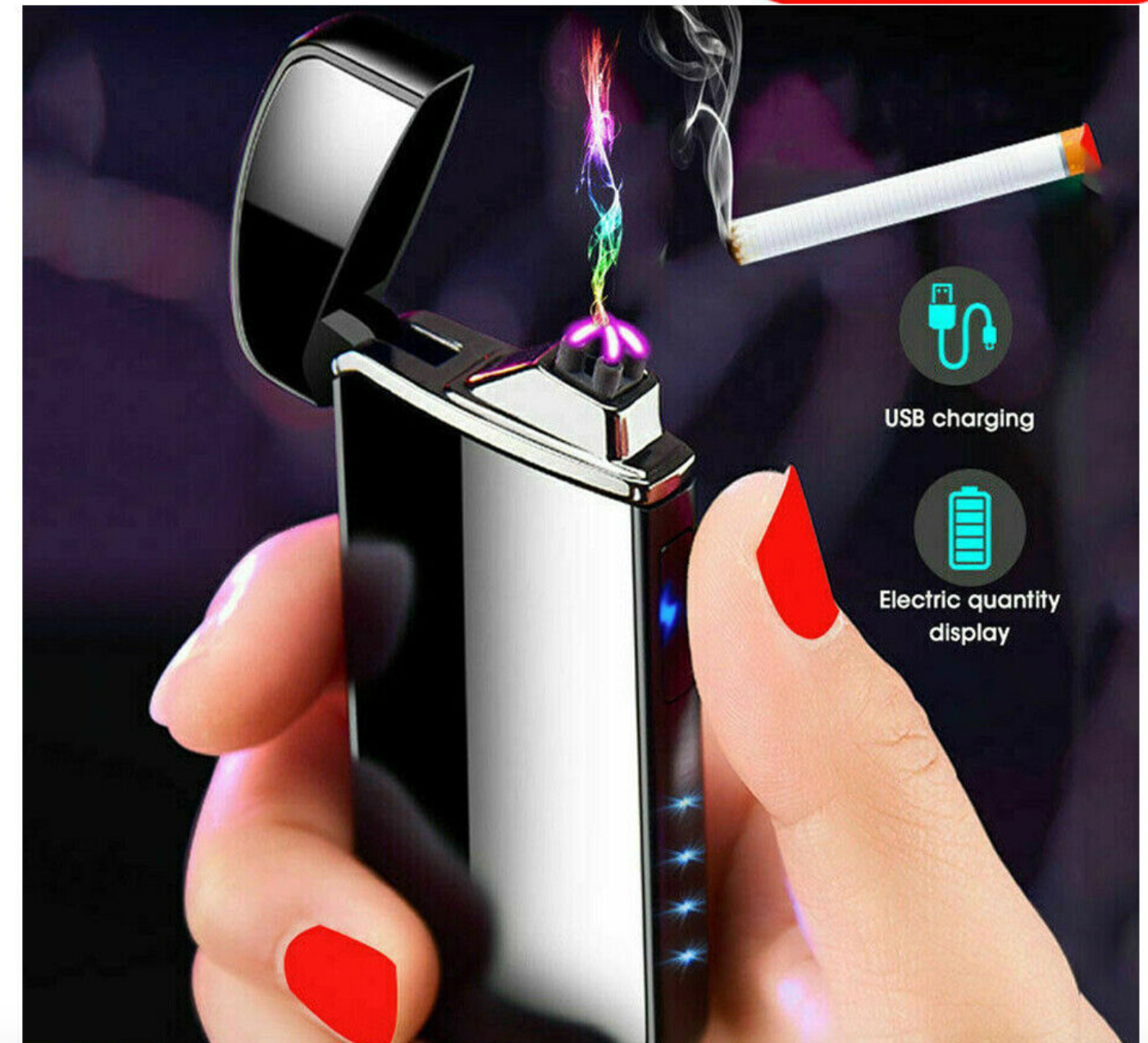 Dual Arc Plasma Lighter Electric Flameless Windproof USB Rechargeable Lighters