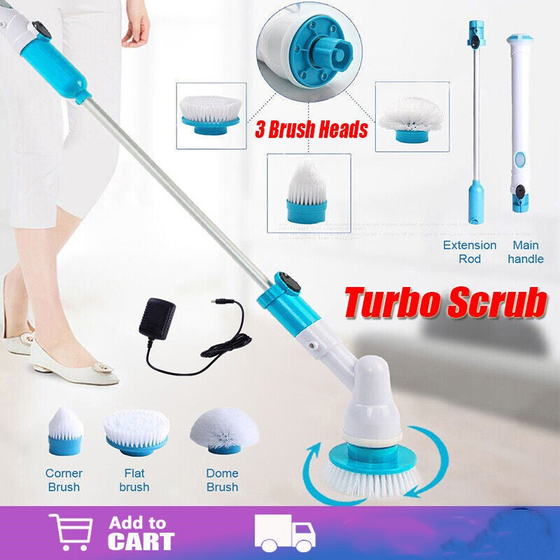 Electric Spin Scrubber Turbo Scrub Cleaning Brush Cordless Chargeable 3 Heads