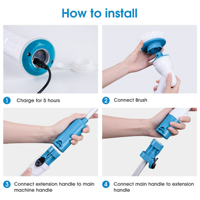 Electric Spin Scrubber Turbo Scrub Cleaning Brush Cordless Chargeable 3 Heads