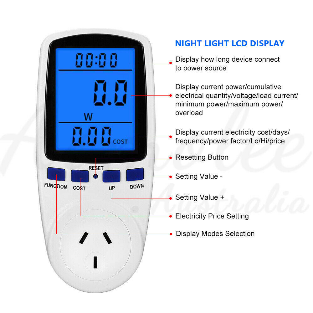 Power Energy Consumption Watt Meter Electricity Usage Monitor Equipment