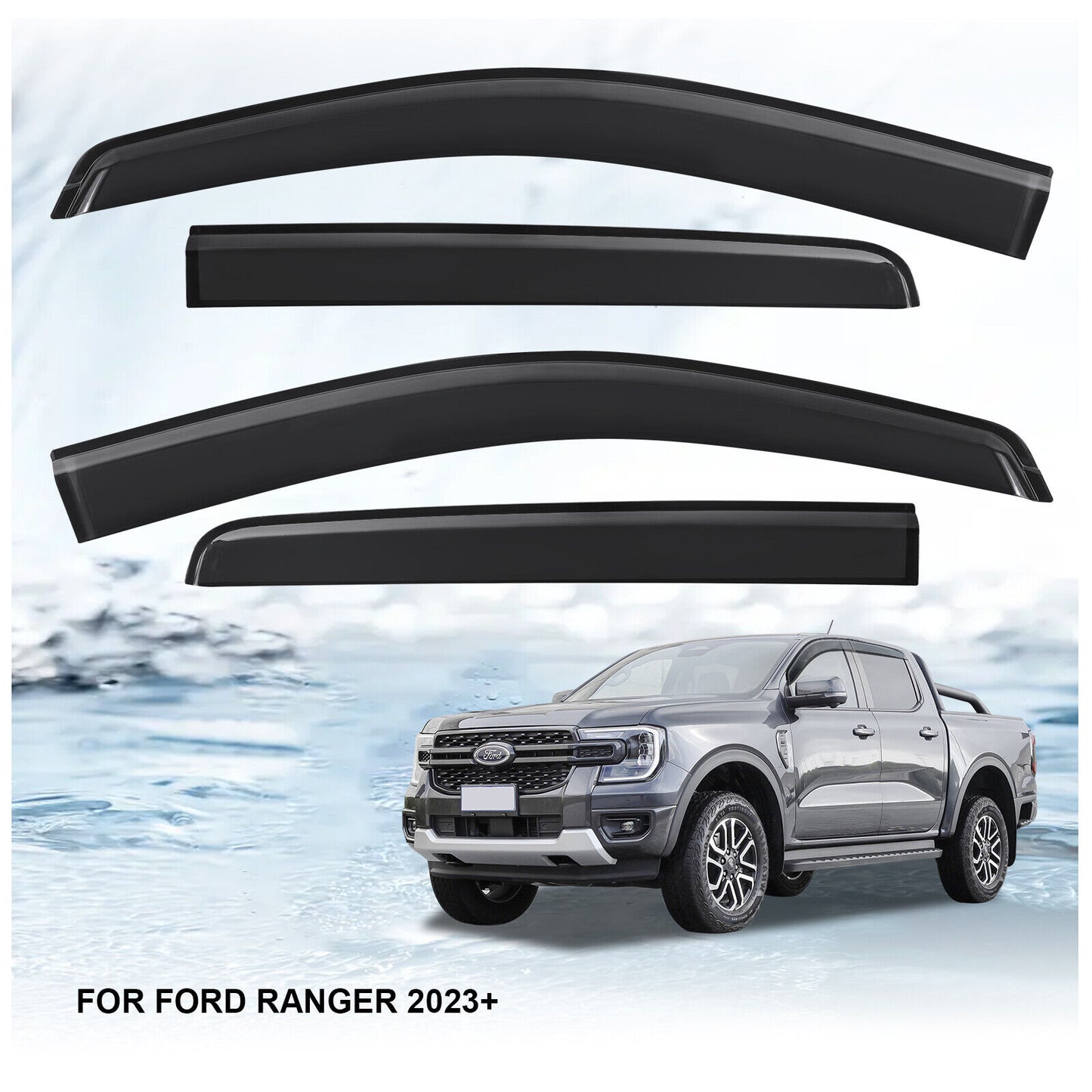 Tinted Black Weather Shields Weathershields for Ford Ranger 2022-2024