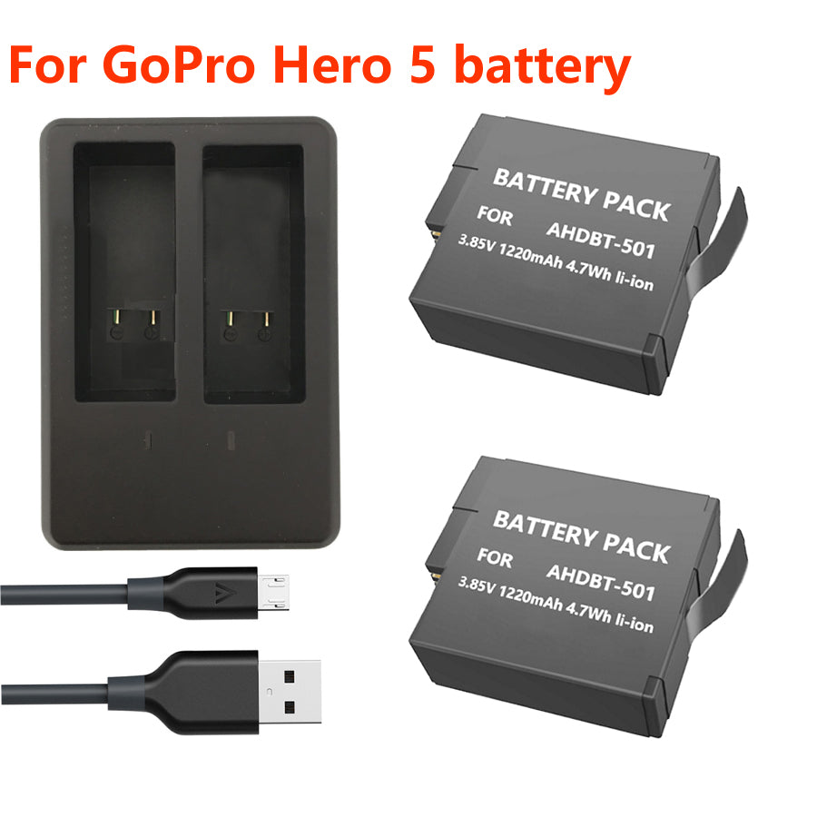 2X Batteries AHDBT-501 Dual USB Charger with Mini Cable for GoPro HERO 7/6/5