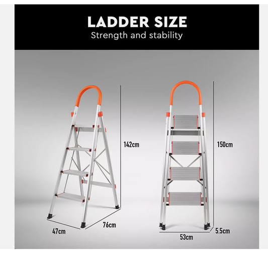 4 Step Ladder Multi Purpose Household Office Foldable Non Slip Aluminium