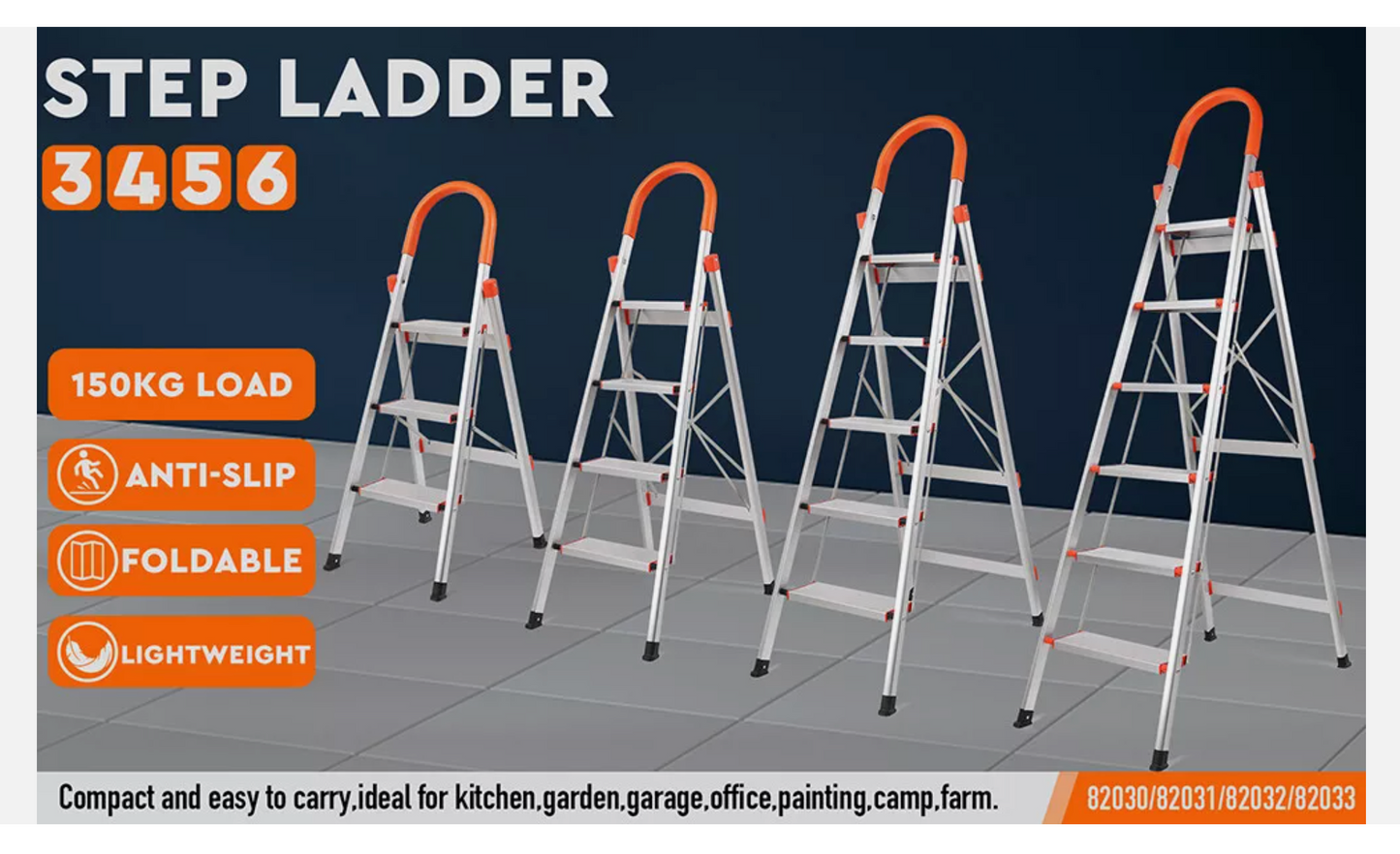 4 Step Ladder Multi Purpose Household Office Foldable Non Slip Aluminium