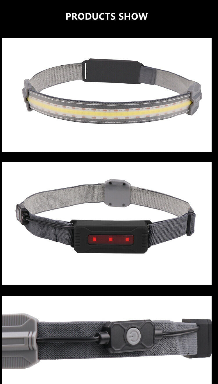 3 Modes USB Rechargeable COB LED Headlamp Headlight Lightweight Head Torch SR