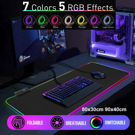 RGB LED Gaming Mouse Pad Desk Mat Extend Anti-slip Speed Mousepad 90cmx40cm