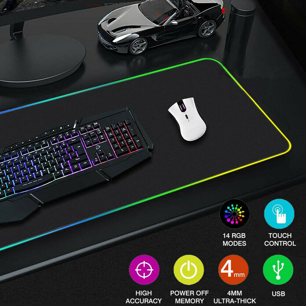 RGB LED Gaming Mouse Pad Desk Mat Extend Anti-slip Speed Mousepad 90cmx40cm