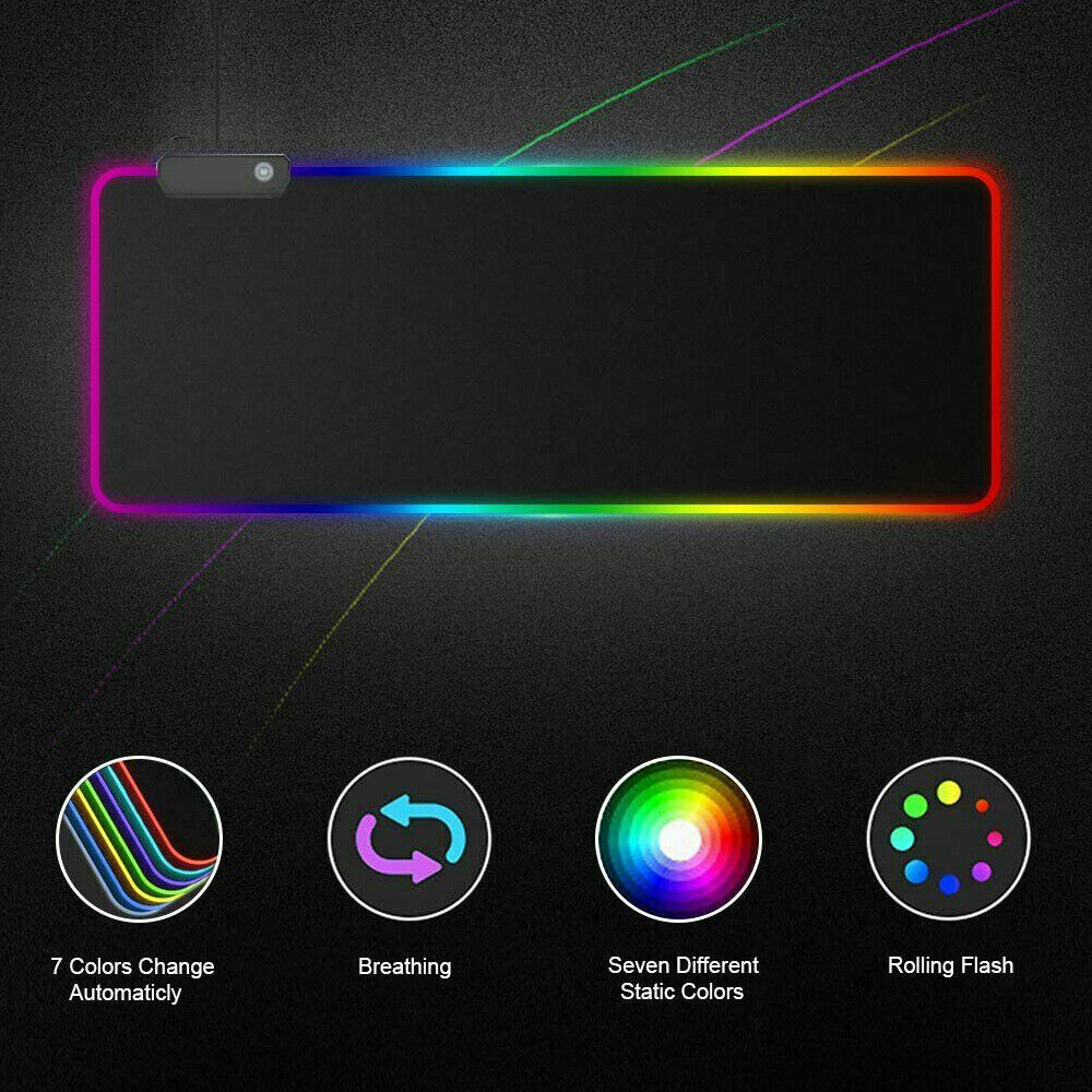 RGB LED Gaming Mouse Pad Desk Mat Extend Anti-slip Speed Mousepad 90cmx40cm