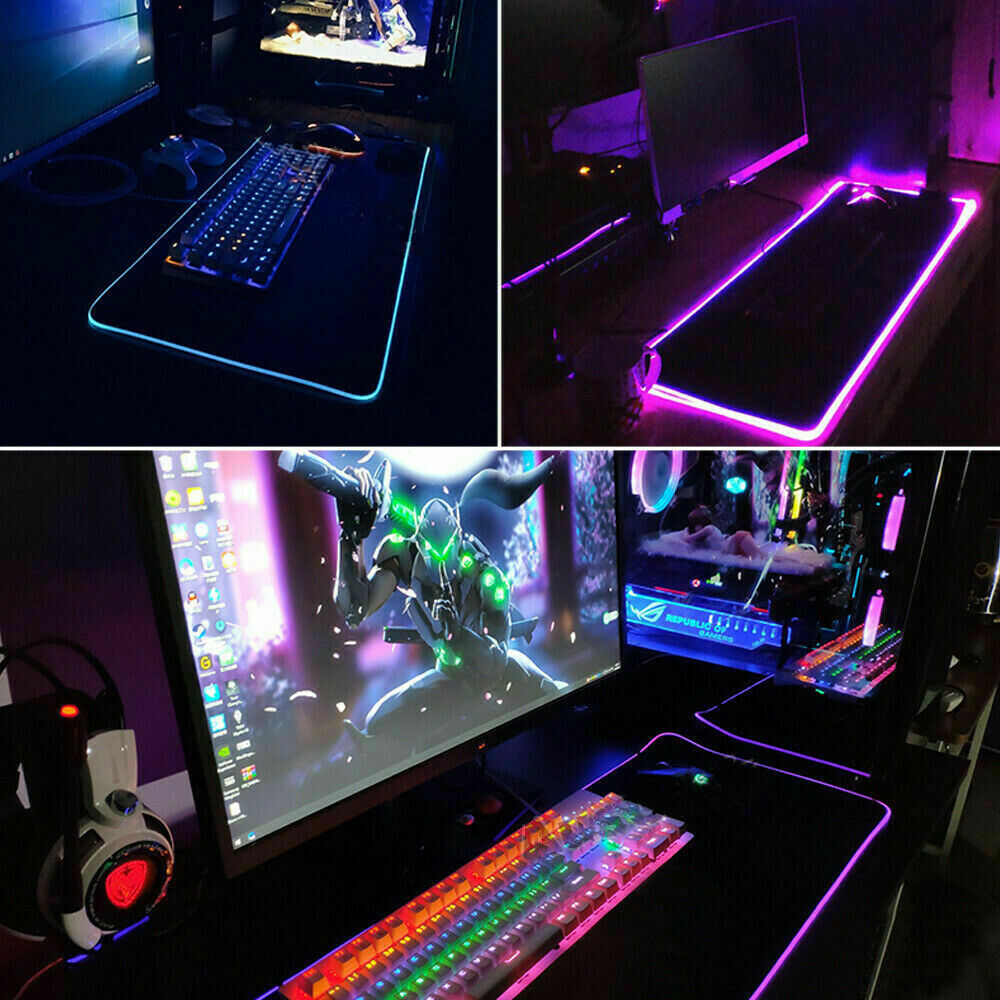 RGB LED Gaming Mouse Pad Desk Mat Extend Anti-slip Speed Mousepad 90cmx40cm