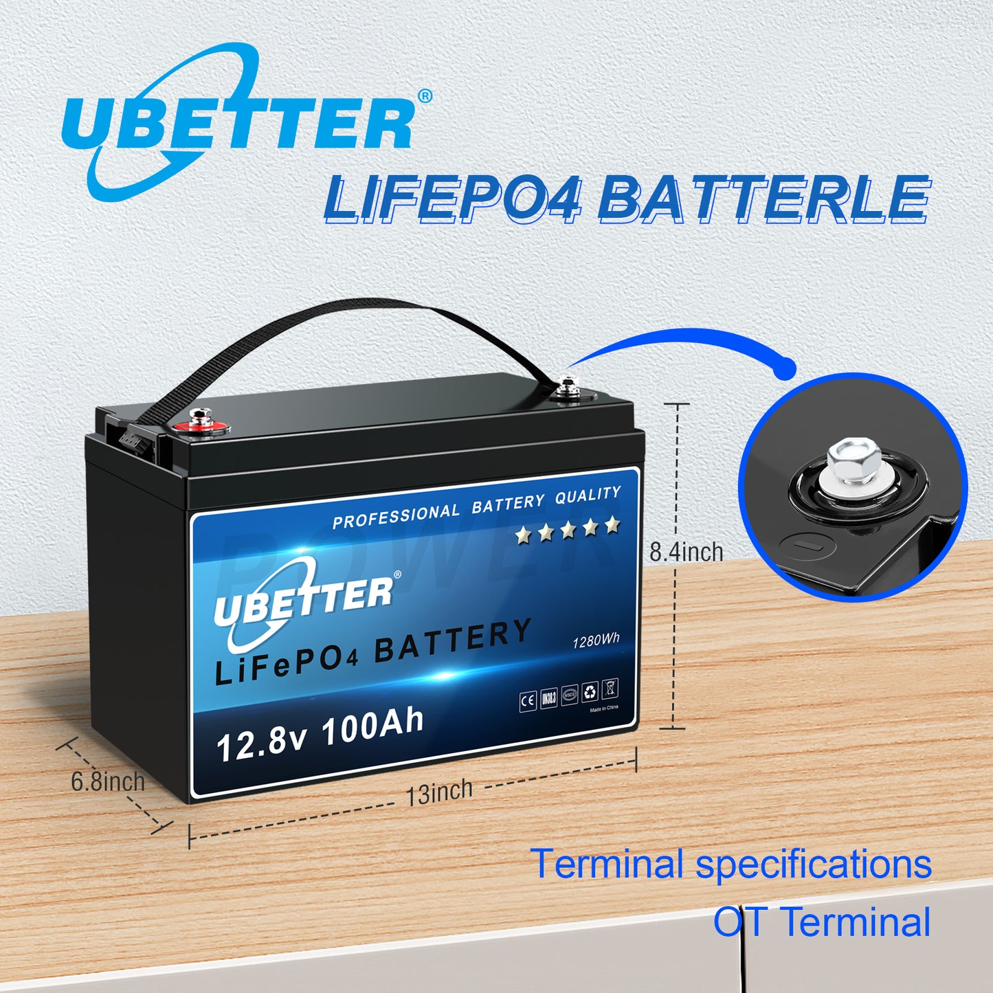 12V 100Ah Mini LiFePO4 Battery, Bluetooth APP