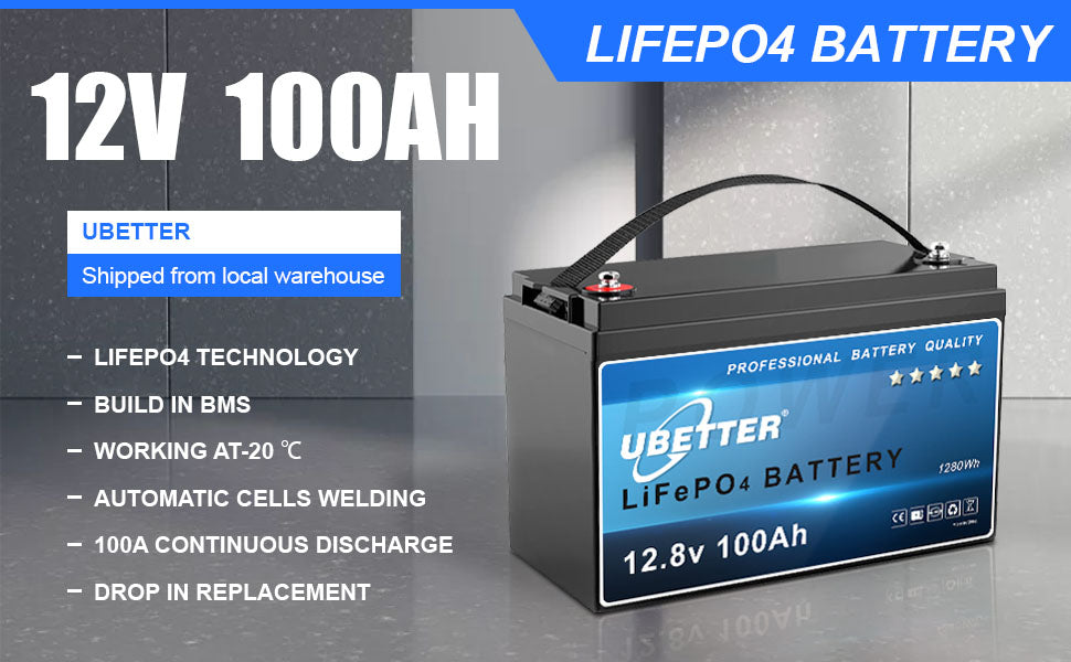 12V 100Ah Mini LiFePO4 Battery, Bluetooth APP