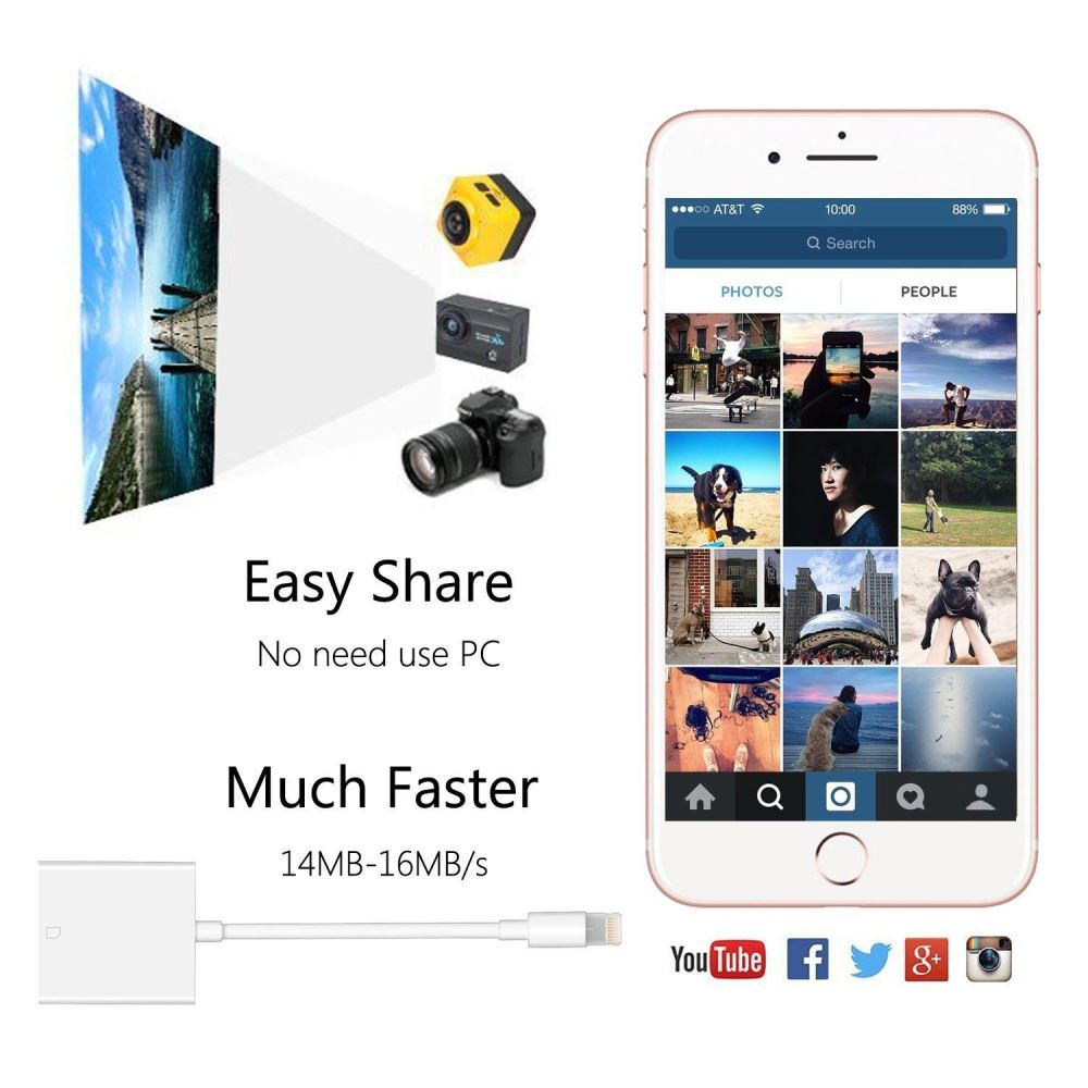 For iPhone X 6 7 8 iPad Lightning to SD Card Reader