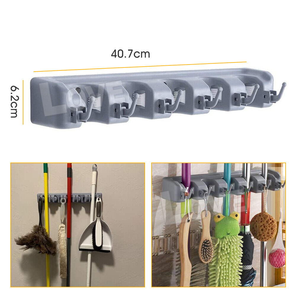 Broom Hanger Mop Holder Wall Mounted Brush Storage Rack Organizer Kitchen Tool