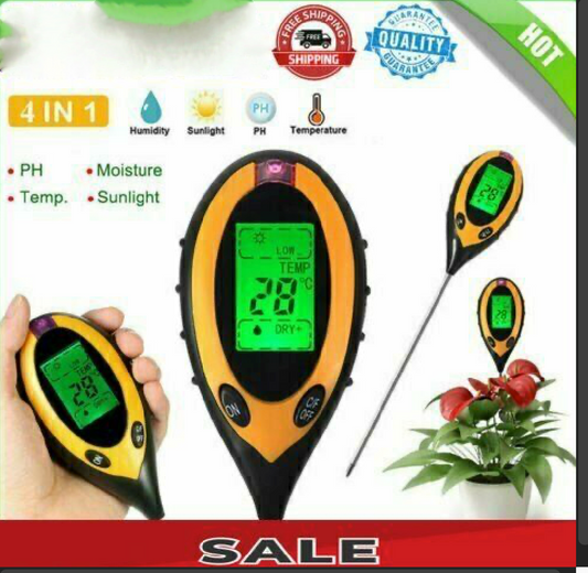 4 in1 Soil PH Meter Tester Digital Temperature Sunlight Fertility Hygrometer