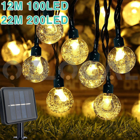 12M 100led Solar Globe String Lights Fairy Outdoor Festoon Party Garden Decor