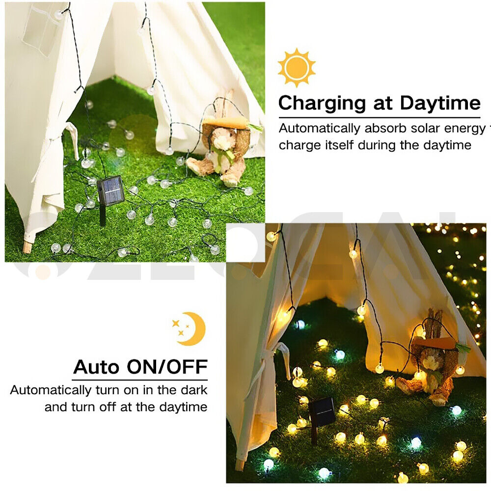 12M 100led Solar Globe String Lights Fairy Outdoor Festoon Party Garden Decor