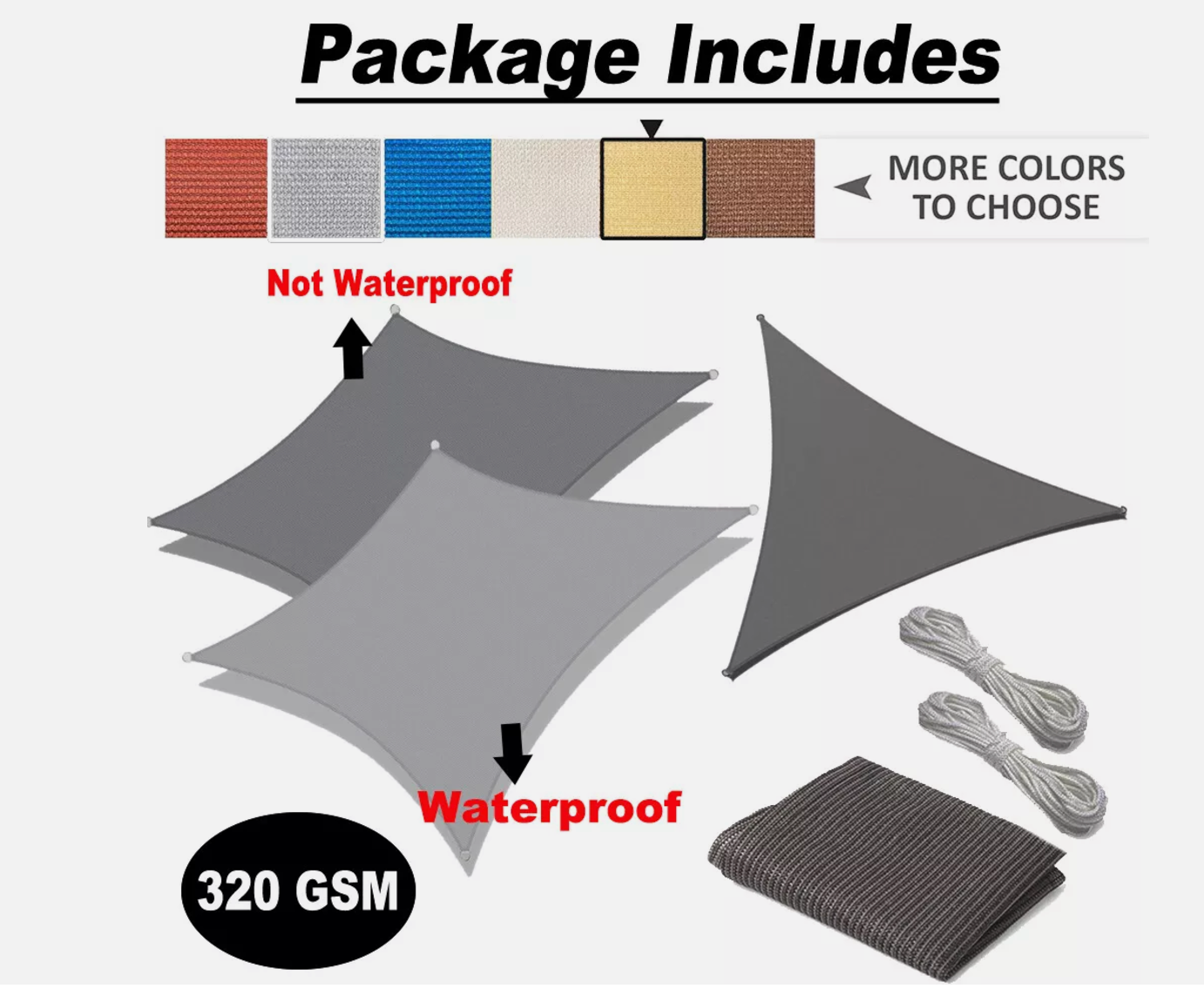 Rectangle Sun Shade Sail 98% UV Block 320GSM / 420D Extra Heavy Duty Shade Cloth