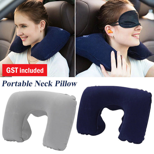 Portable Inflatable U Shaped Travel Neck Pillow Car Flight Head Rest Cushion