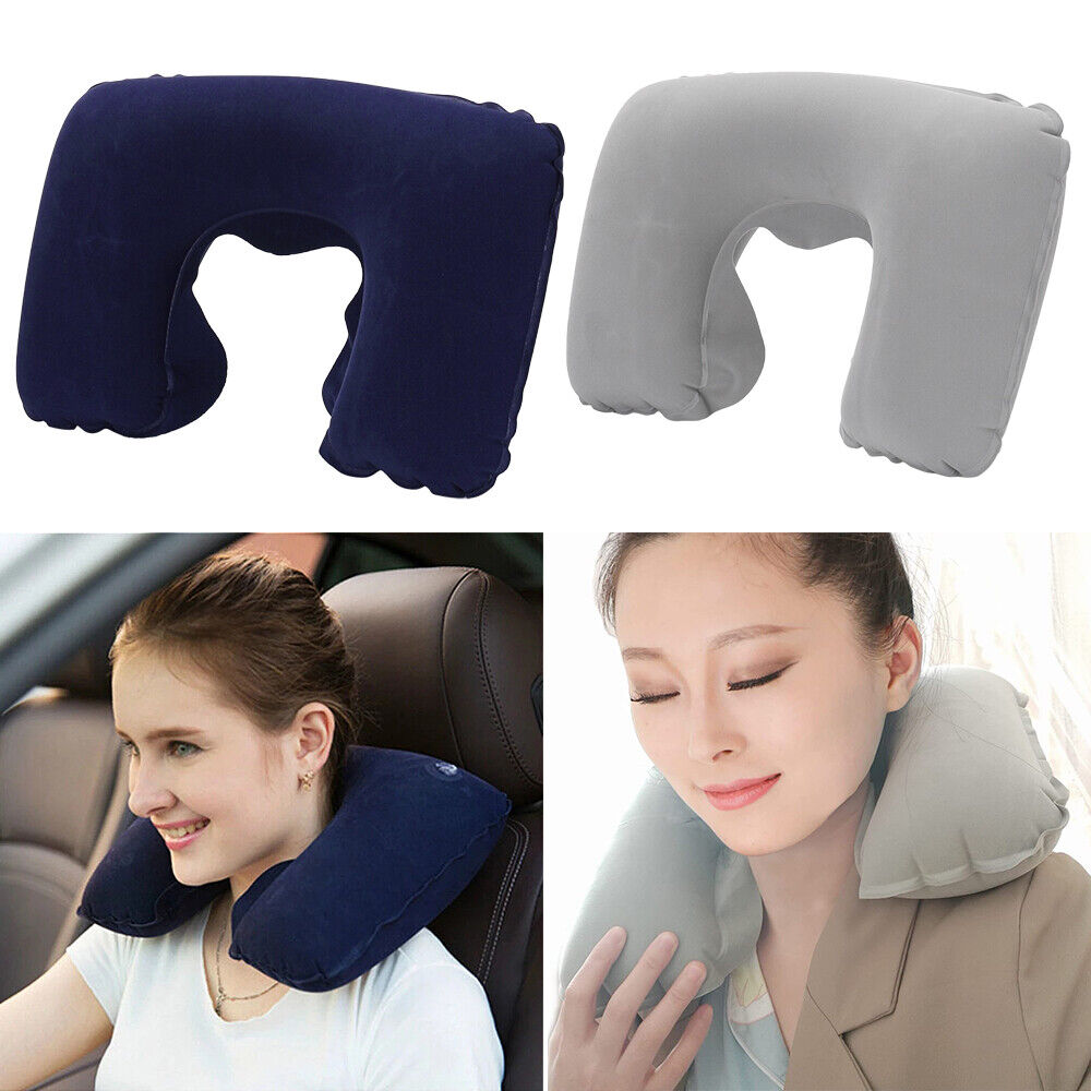 Portable Inflatable U Shaped Travel Neck Pillow Car Flight Head Rest Cushion