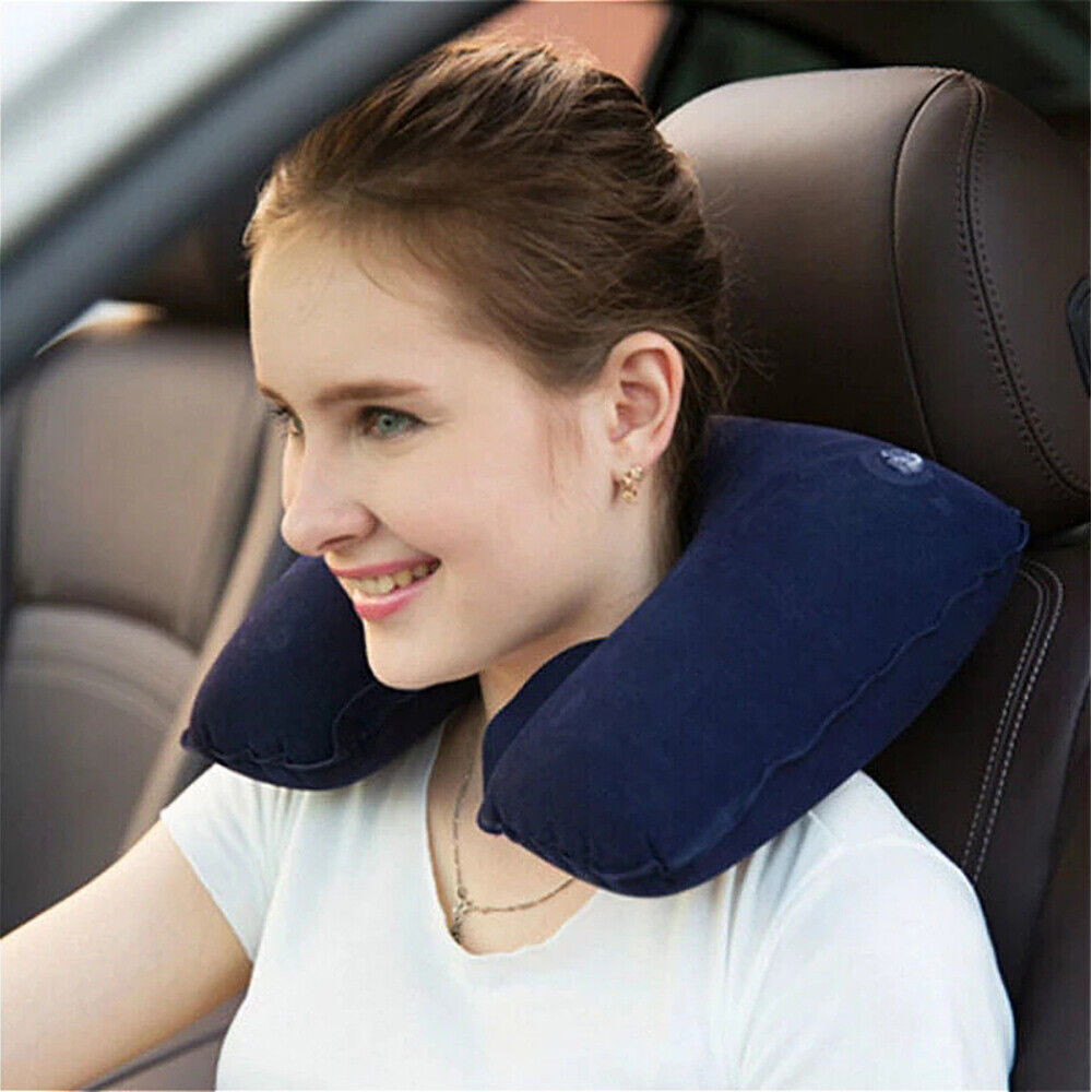 Portable Inflatable U Shaped Travel Neck Pillow Car Flight Head Rest Cushion