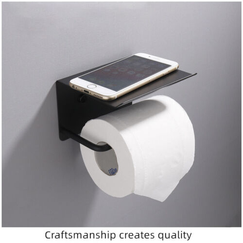 Stainless Steel Toilet Paper Roll Holder Storage + Phone Shelf Bathroom Washroom