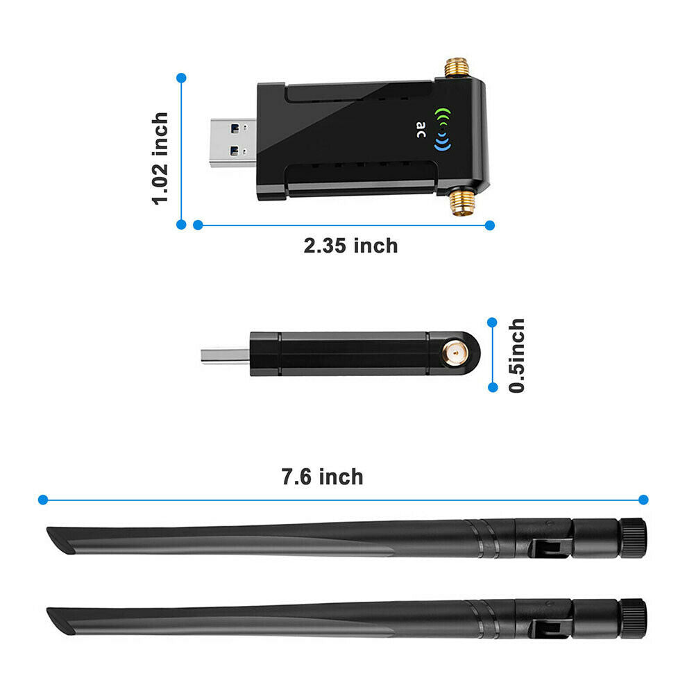 High Power USB AC Wireless WiFi Adapter Dongle 5dBi Dual Antenna 802.11AC