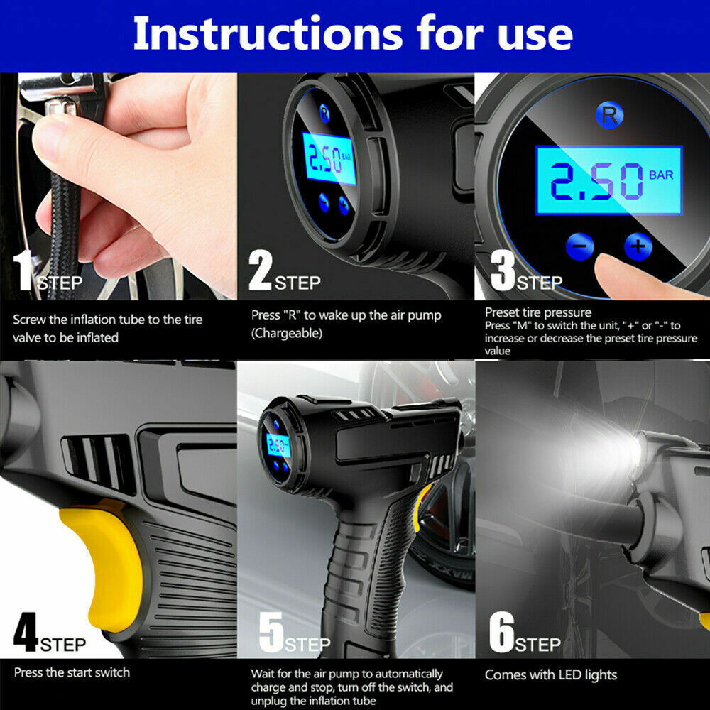 Wireless Car Compressor 120W Portable Digital Tire Inflator Car Automatic Tire